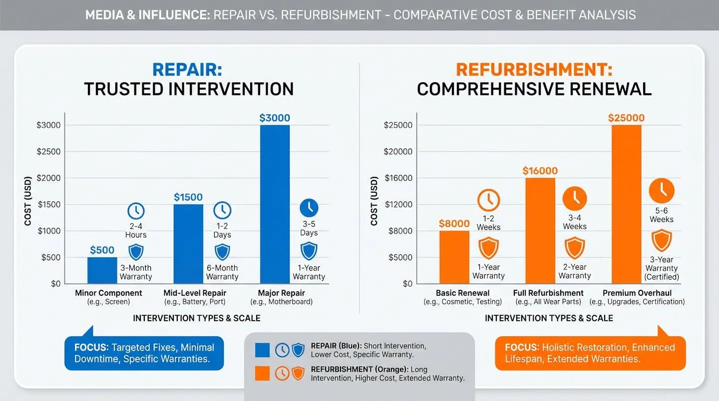 Infographie comparatif montrant les différences de coûts et délais entre réparation et réfection de toiture